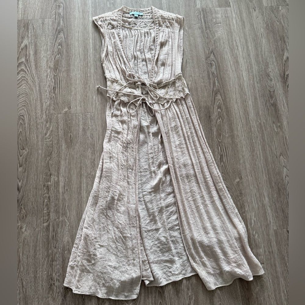 Long Tie Up Vest with Lace Detail